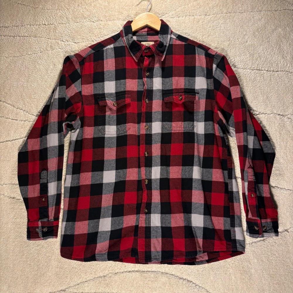 RedHead Brand Co Men's Large Red Black Plaid Flannel Shirt 100% Cotton Outdoor